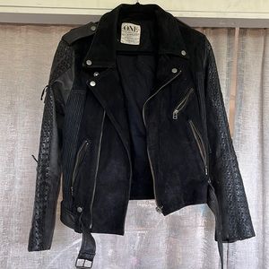 One Teaspoon Leather and Suede Black Moto Jacket